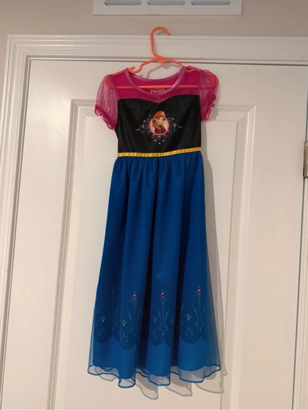 Disney Anna Costume Dress in Pink, Black & Blue with Gold Trim